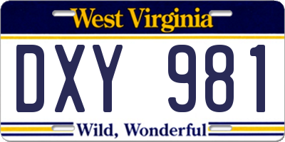 WV license plate DXY981