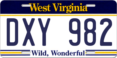WV license plate DXY982