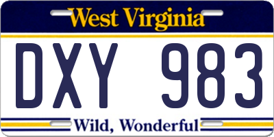 WV license plate DXY983