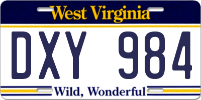 WV license plate DXY984