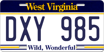 WV license plate DXY985