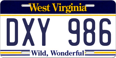 WV license plate DXY986