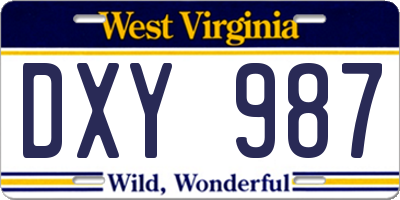 WV license plate DXY987