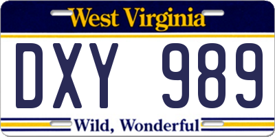 WV license plate DXY989