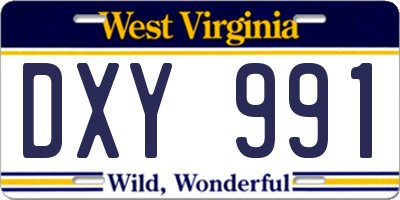 WV license plate DXY991