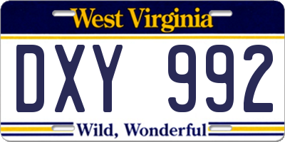WV license plate DXY992