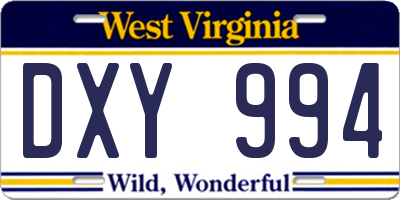 WV license plate DXY994