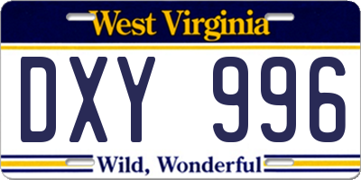 WV license plate DXY996