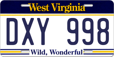 WV license plate DXY998