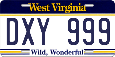 WV license plate DXY999