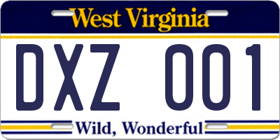 WV license plate DXZ001