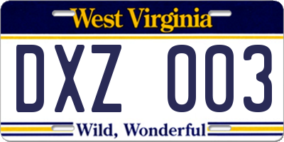WV license plate DXZ003
