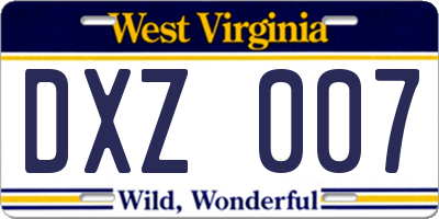 WV license plate DXZ007