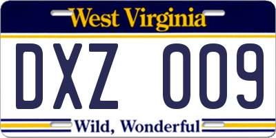 WV license plate DXZ009
