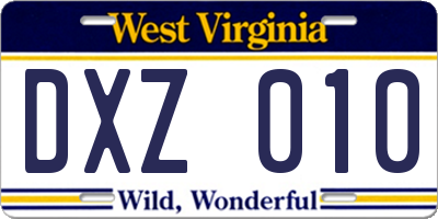WV license plate DXZ010