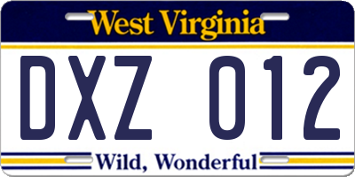 WV license plate DXZ012