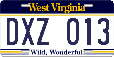 WV license plate DXZ013