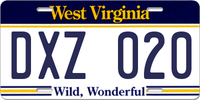 WV license plate DXZ020