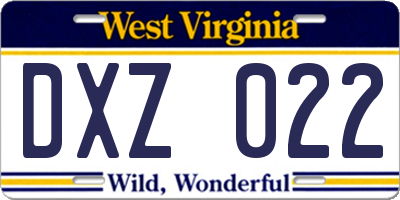 WV license plate DXZ022
