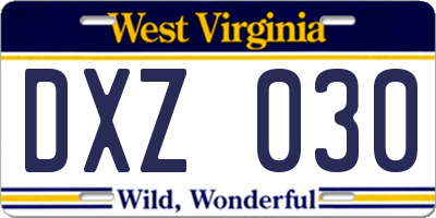 WV license plate DXZ030