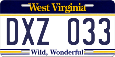 WV license plate DXZ033