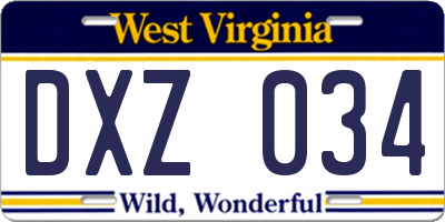 WV license plate DXZ034