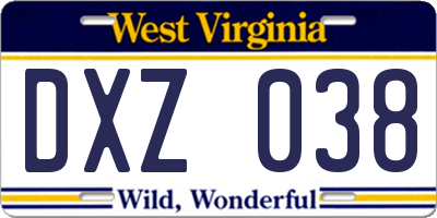 WV license plate DXZ038