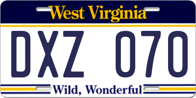WV license plate DXZ070