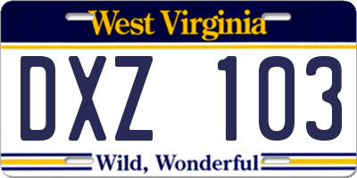 WV license plate DXZ103
