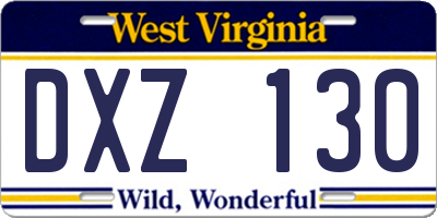 WV license plate DXZ130
