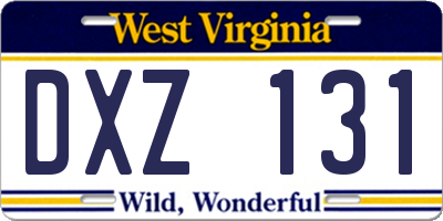 WV license plate DXZ131