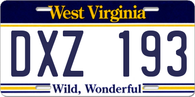 WV license plate DXZ193
