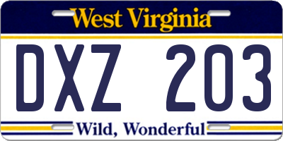 WV license plate DXZ203