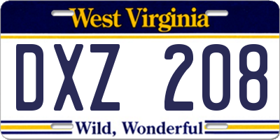 WV license plate DXZ208