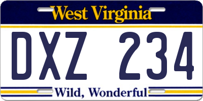WV license plate DXZ234