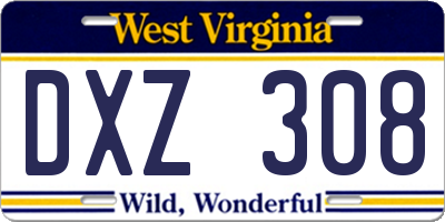 WV license plate DXZ308