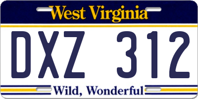 WV license plate DXZ312