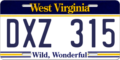 WV license plate DXZ315