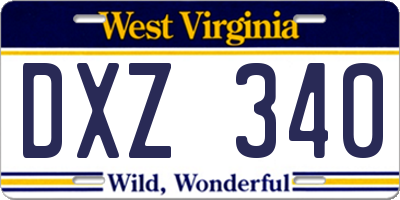 WV license plate DXZ340