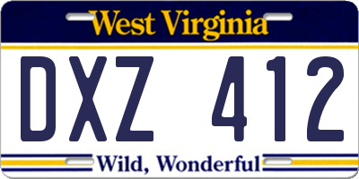 WV license plate DXZ412