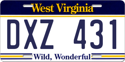 WV license plate DXZ431