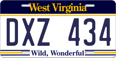 WV license plate DXZ434