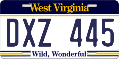 WV license plate DXZ445