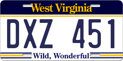 WV license plate DXZ451