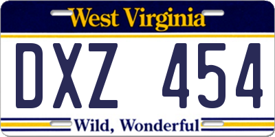 WV license plate DXZ454