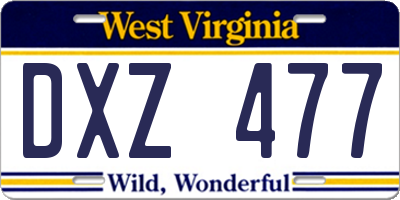 WV license plate DXZ477
