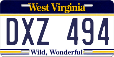 WV license plate DXZ494