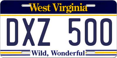 WV license plate DXZ500