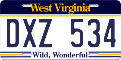 WV license plate DXZ534