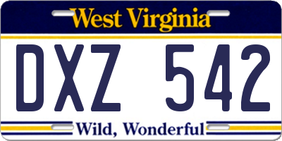 WV license plate DXZ542